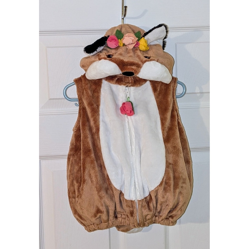 Brown Fox Plush Kids Halloween Costume with Floral Hood